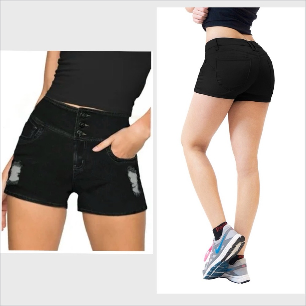 Hybrid & Company Black Bermuda Jean Shorts Butt Lifter Denim Women's Size 14 NWT